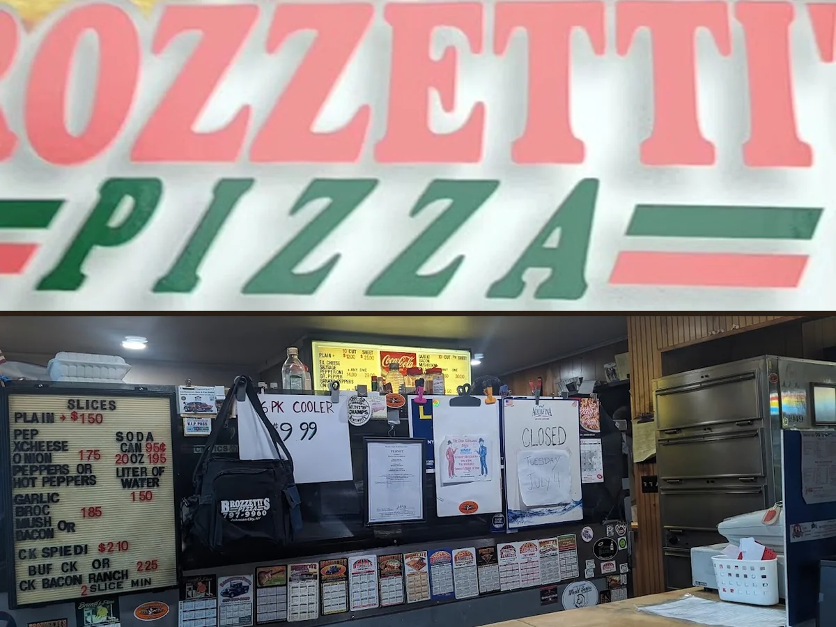 Sheet pizza cut into square pieces.