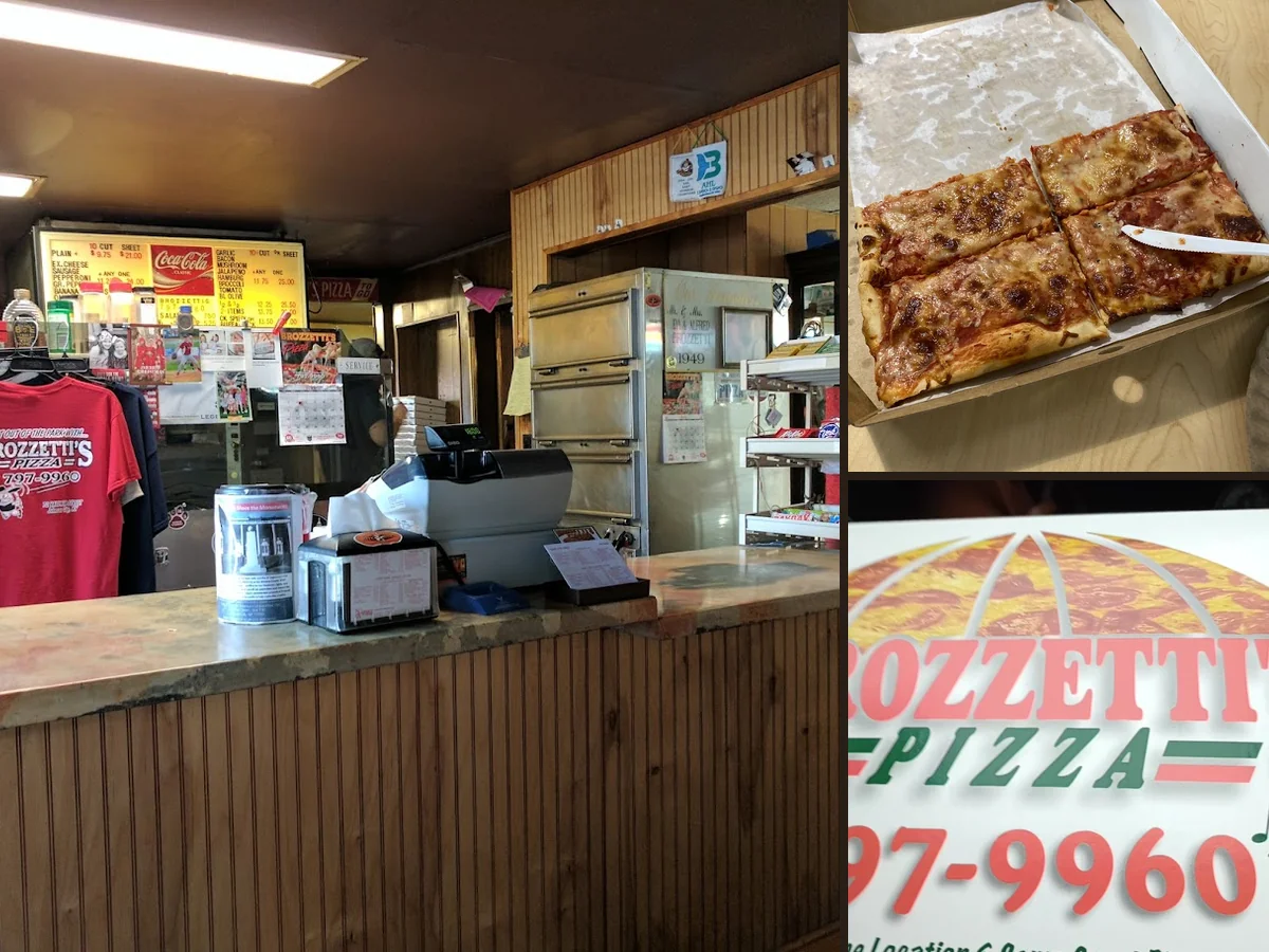 Slices of pizza on a casual restaurant table.